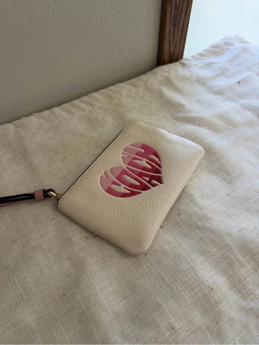 Coach Stripe Heart Motif Corner Wristlet